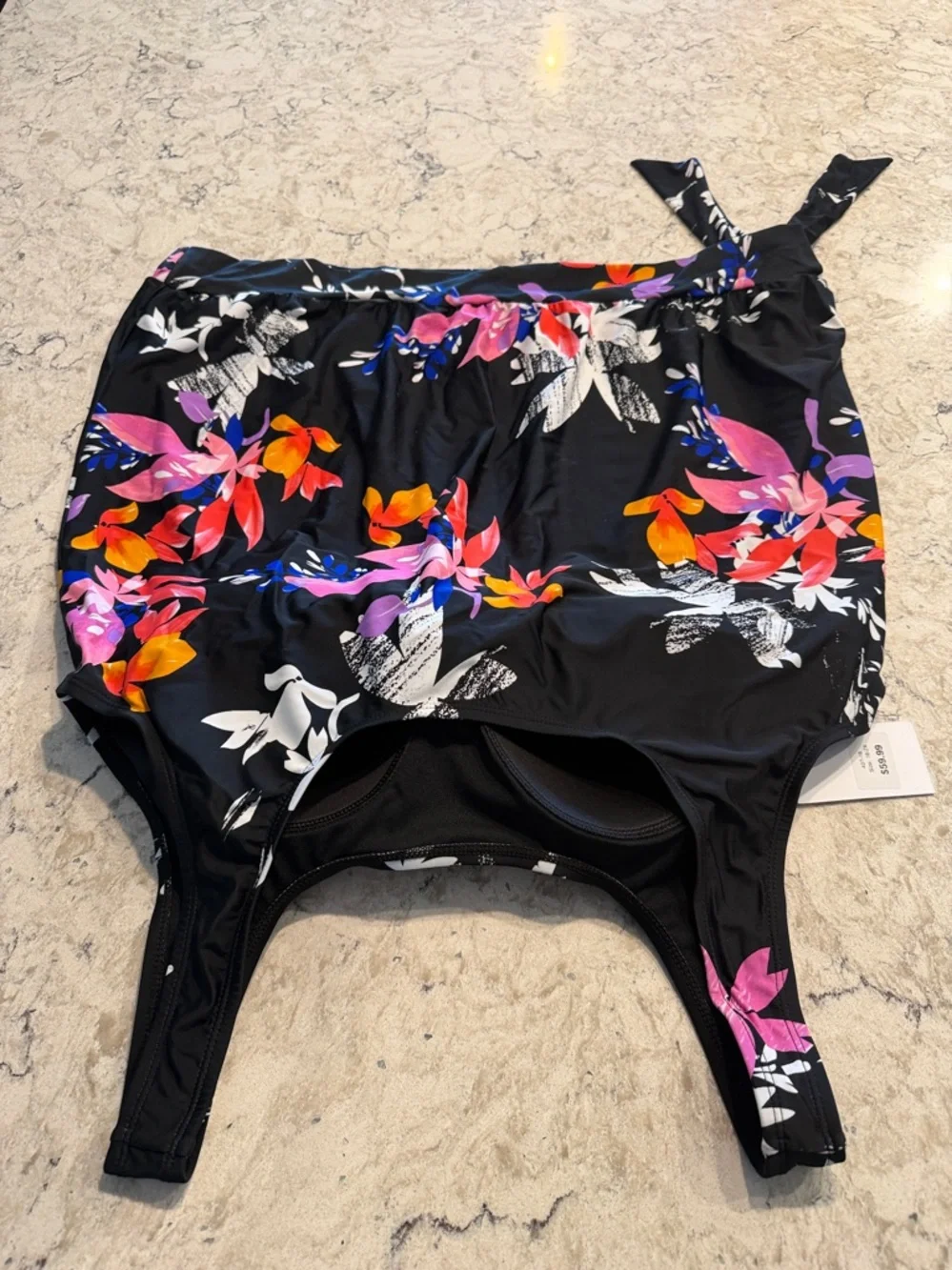 NWT My Swim Body Black Blouson Floral Tie-Hem Swim Tank Top - Women size 18